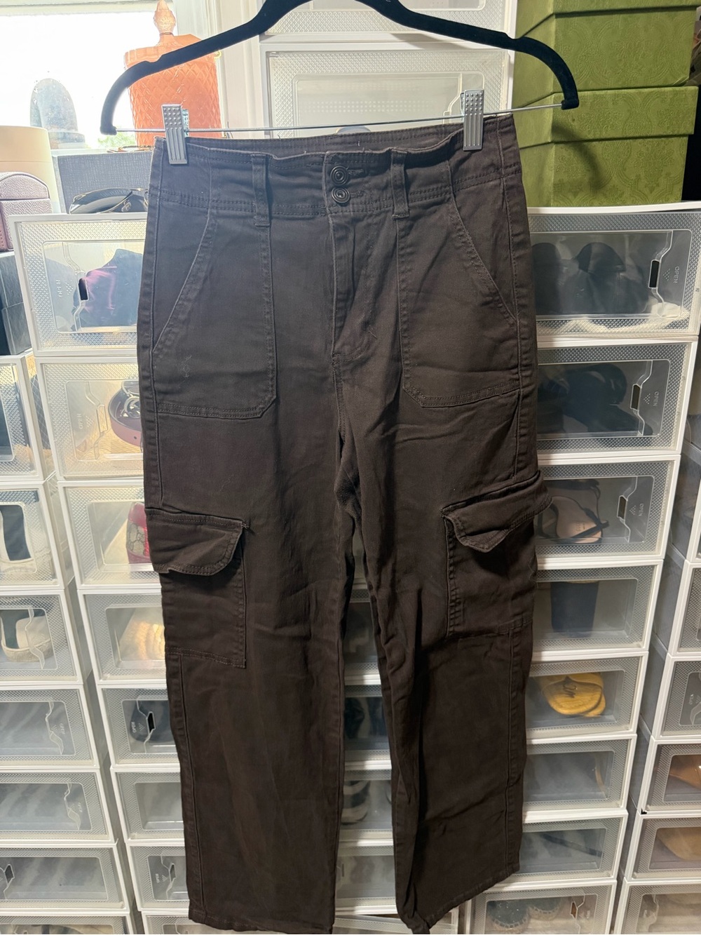 Straight-Leg Cargo Jeans in Dark Brown - Women